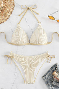 Thumbnail for Textured Halter Neck Bikini Set - GlamBee Fashion