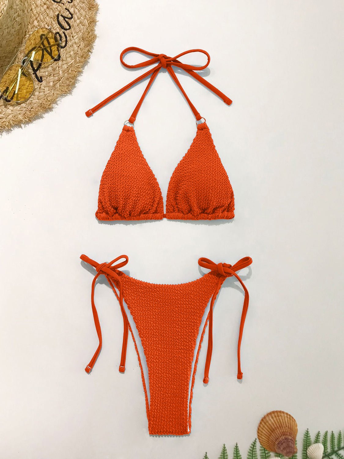 Textured Halter Neck Two - Piece Bikini Set - GlamBee Fashion