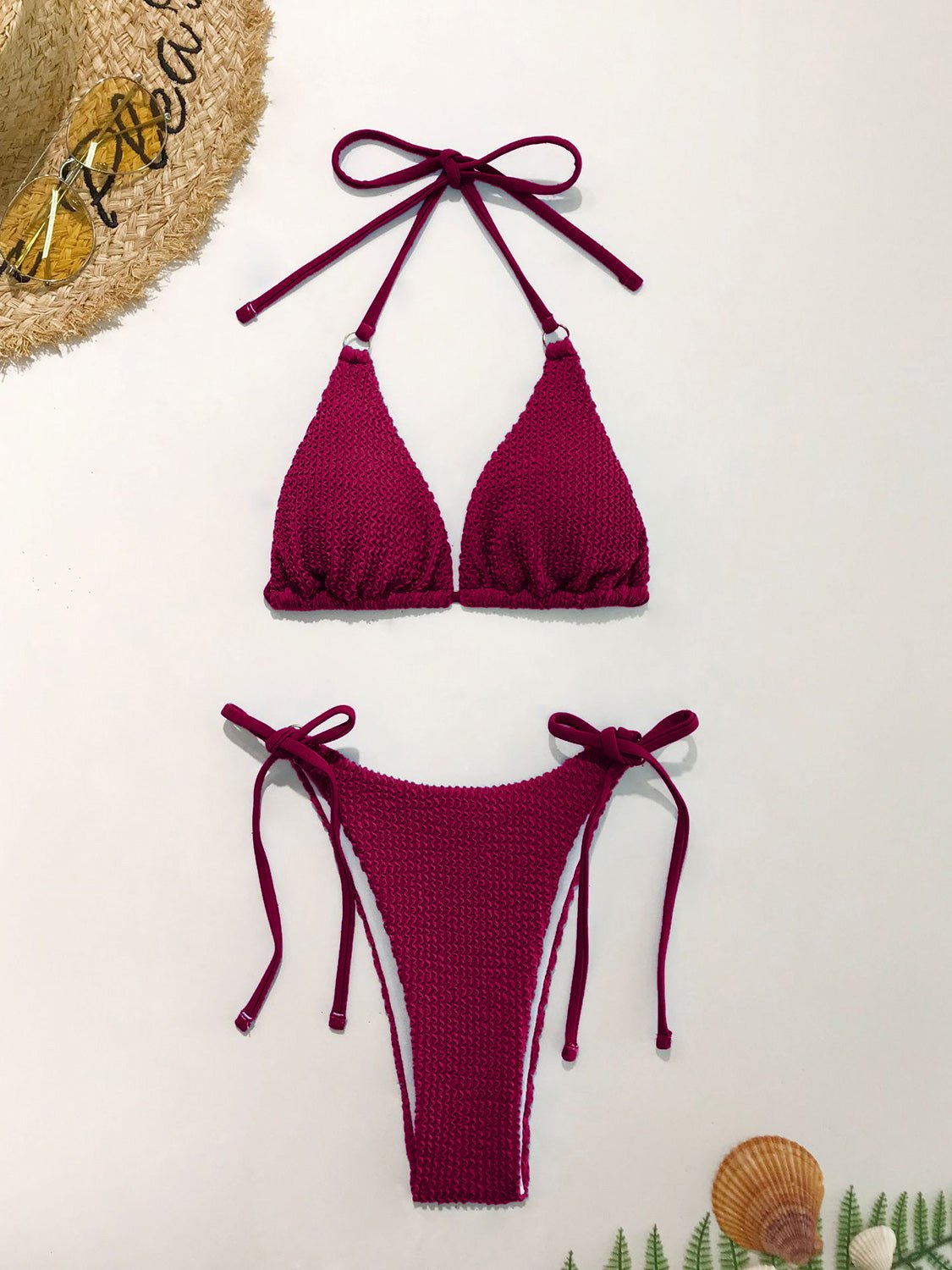 Textured Halter Neck Two - Piece Bikini Set - GlamBee Fashion