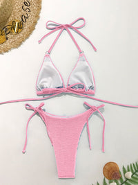 Thumbnail for Textured Halter Neck Two - Piece Bikini Set - GlamBee Fashion