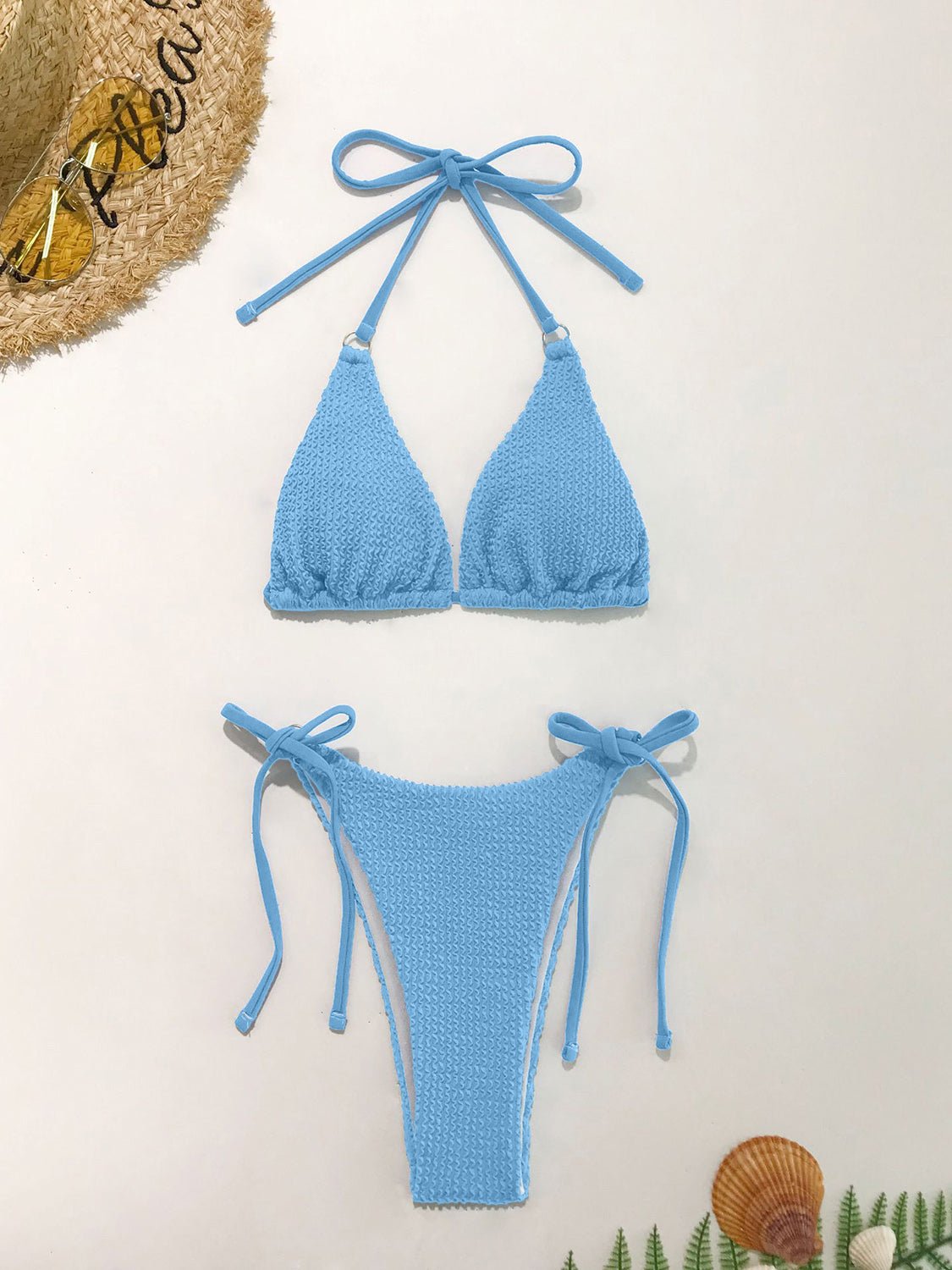 Textured Halter Neck Two - Piece Bikini Set - GlamBee Fashion