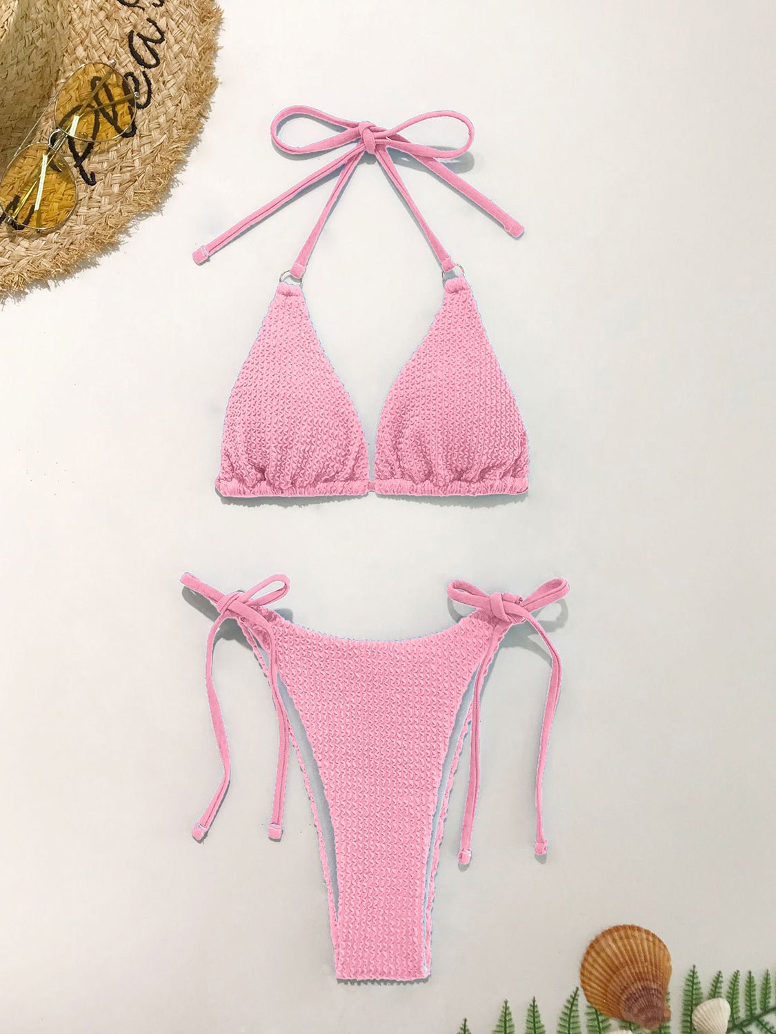 Textured Halter Neck Two - Piece Bikini Set - GlamBee Fashion