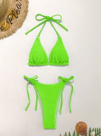 Thumbnail for Textured Halter Neck Two - Piece Bikini Set - GlamBee Fashion