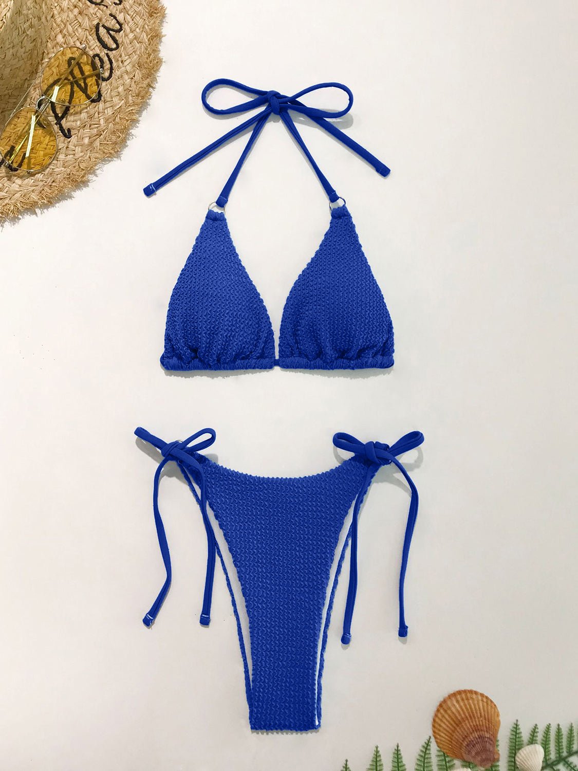 Textured Halter Neck Two - Piece Bikini Set - GlamBee Fashion