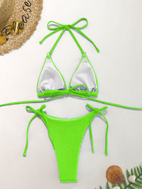 Thumbnail for Textured Halter Neck Two - Piece Bikini Set - GlamBee Fashion