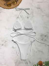 Thumbnail for Textured Halter Neck Two - Piece Bikini Set - GlamBee Fashion