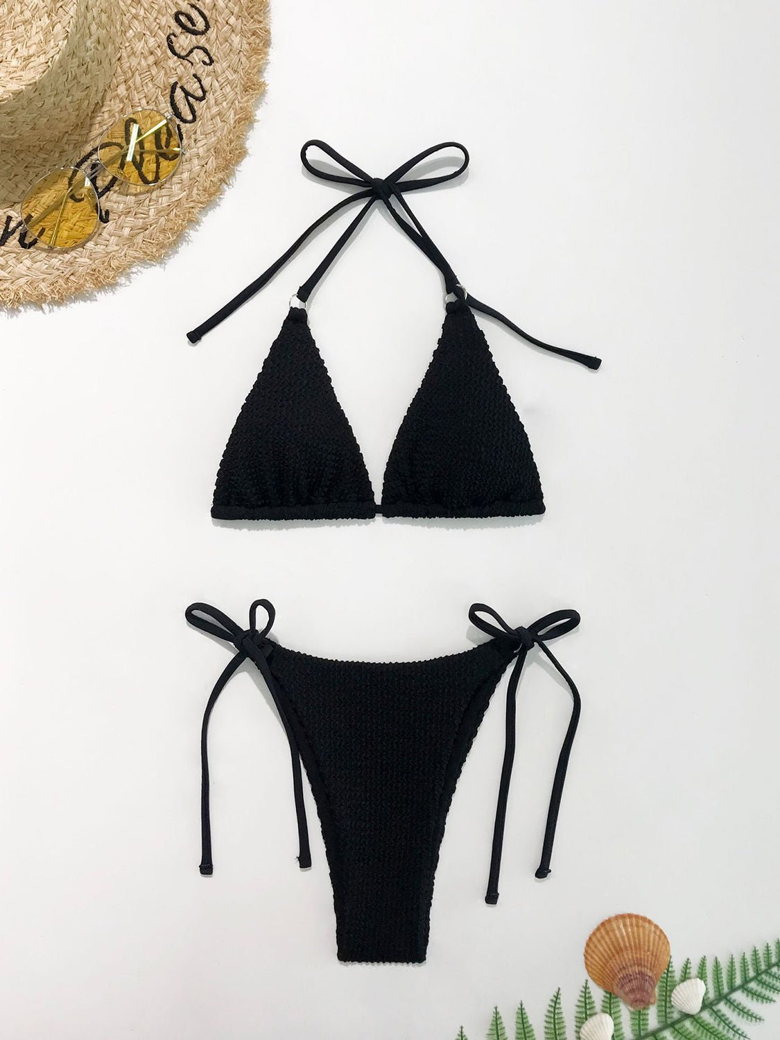 Textured Halter Neck Two - Piece Bikini Set - GlamBee Fashion