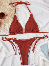 Thumbnail for Textured Halter Neck Two - Piece Bikini Set - GlamBee Fashion