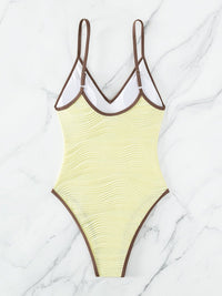 Thumbnail for Textured V - Neck Spaghetti Strap One - Piece Swimwear - GlamBee Fashion