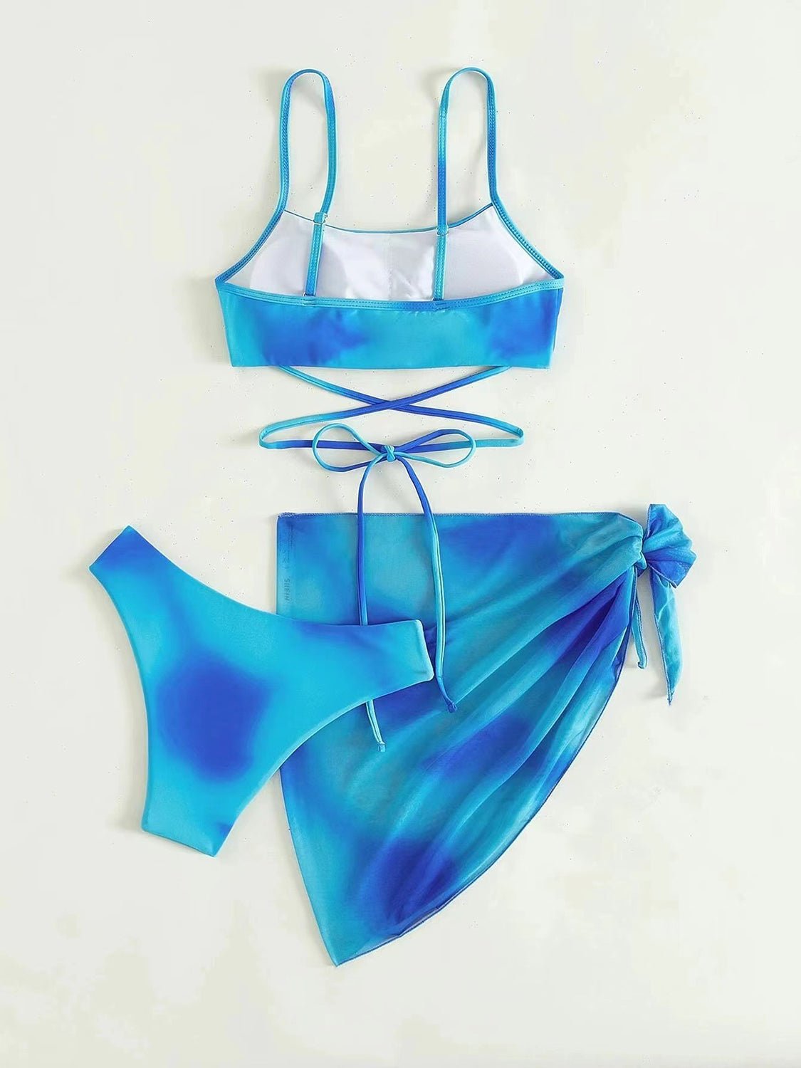 Tied Gradient Spaghetti Strap Three - Piece Swim Set - GlamBee Fashion