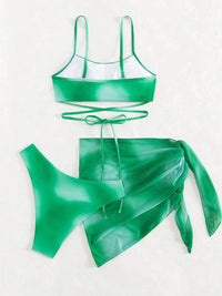 Thumbnail for Tied Gradient Spaghetti Strap Three - Piece Swim Set - GlamBee Fashion