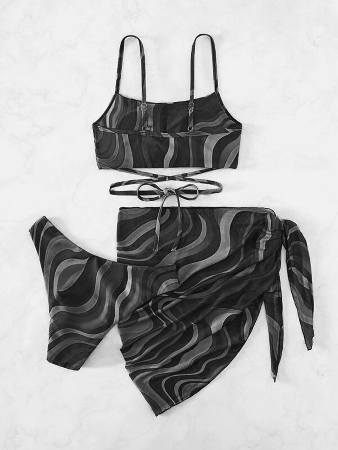 Tied Printed Three - Piece Swim Set - GlamBee Fashion