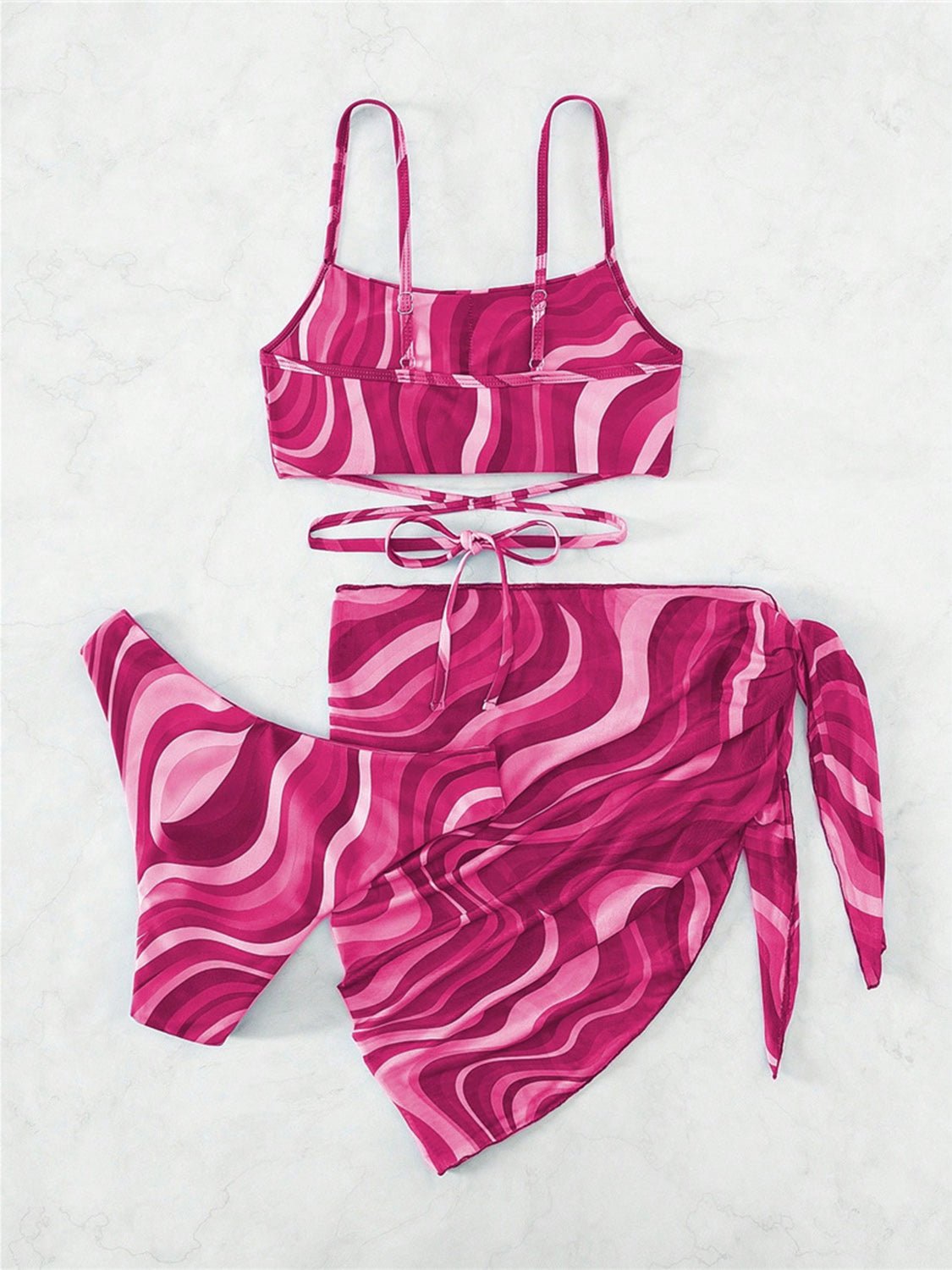 Tied Printed Three - Piece Swim Set - GlamBee Fashion