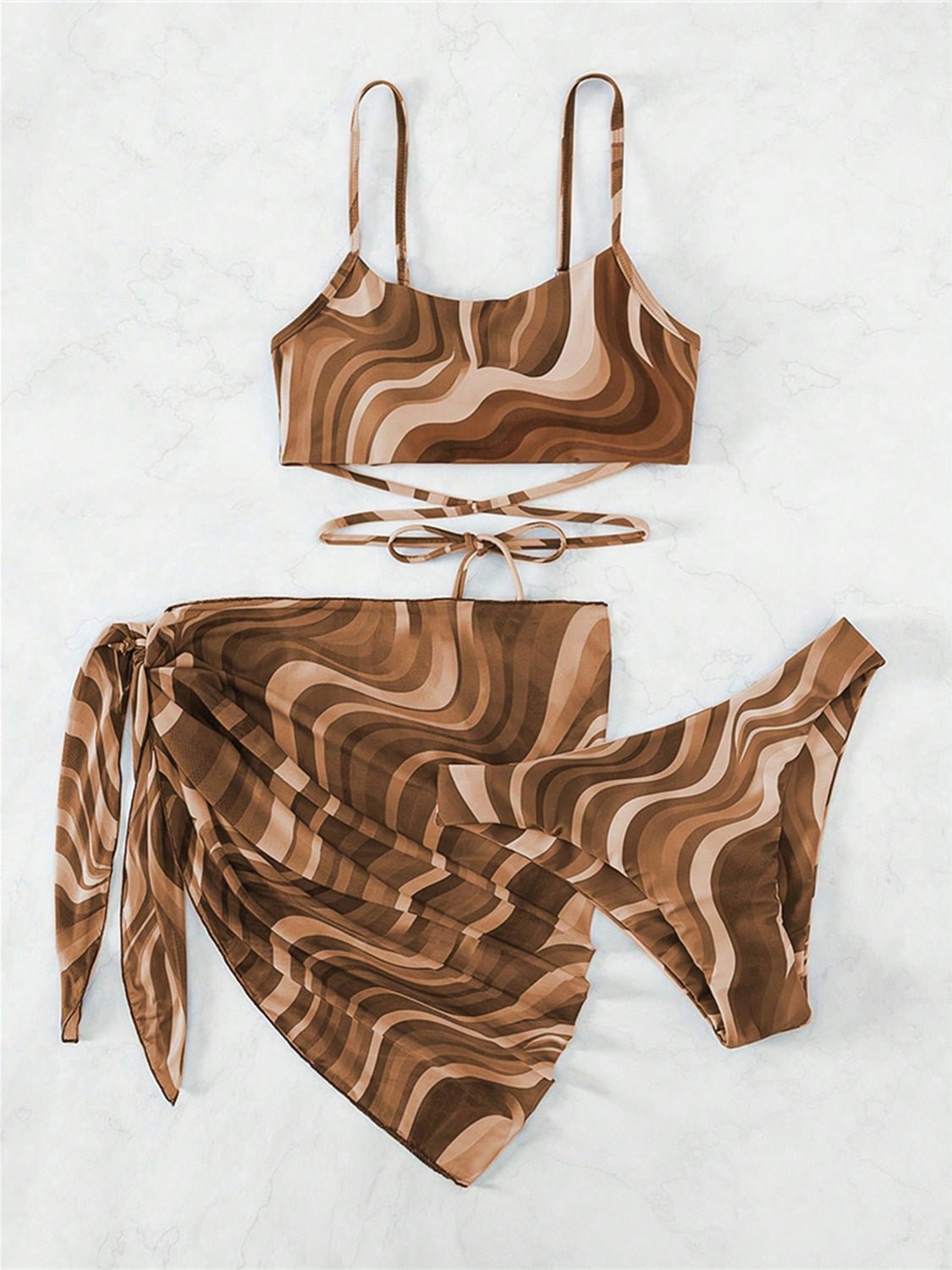 Tied Printed Three - Piece Swim Set - GlamBee Fashion