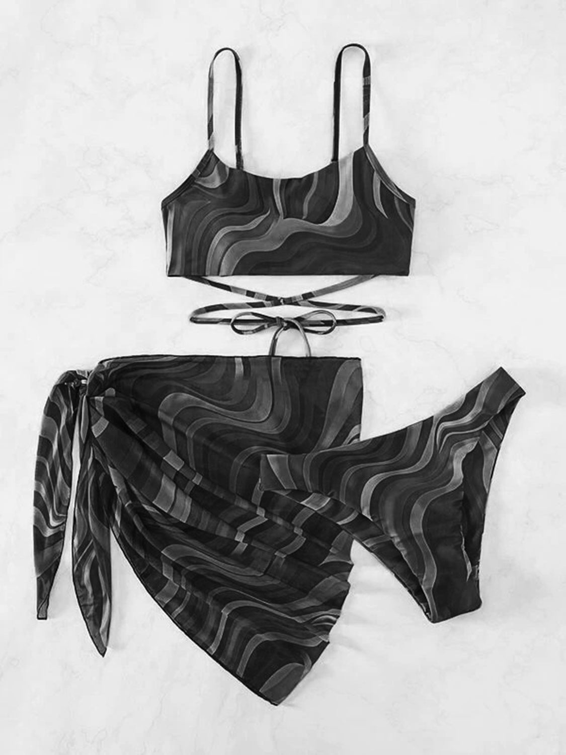 Tied Printed Three - Piece Swim Set - GlamBee Fashion