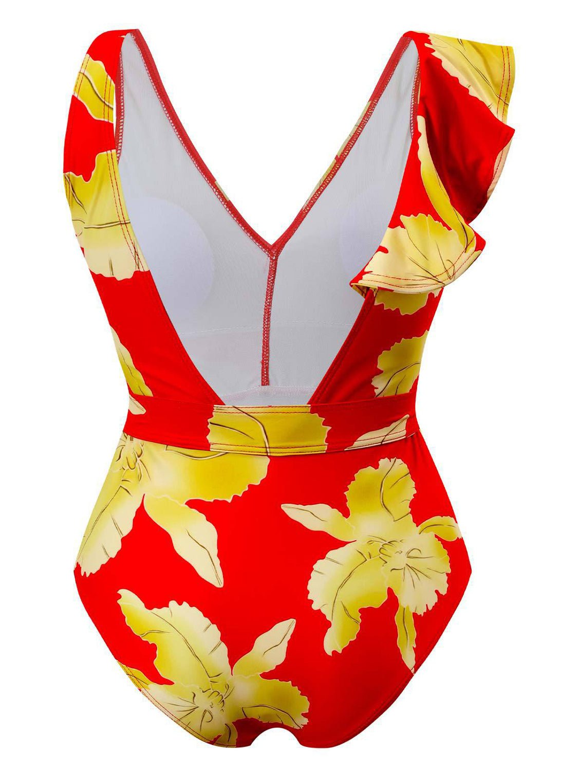 Tied Printed V - Neck Sleeveless One - Piece Swimwear - GlamBee Fashion