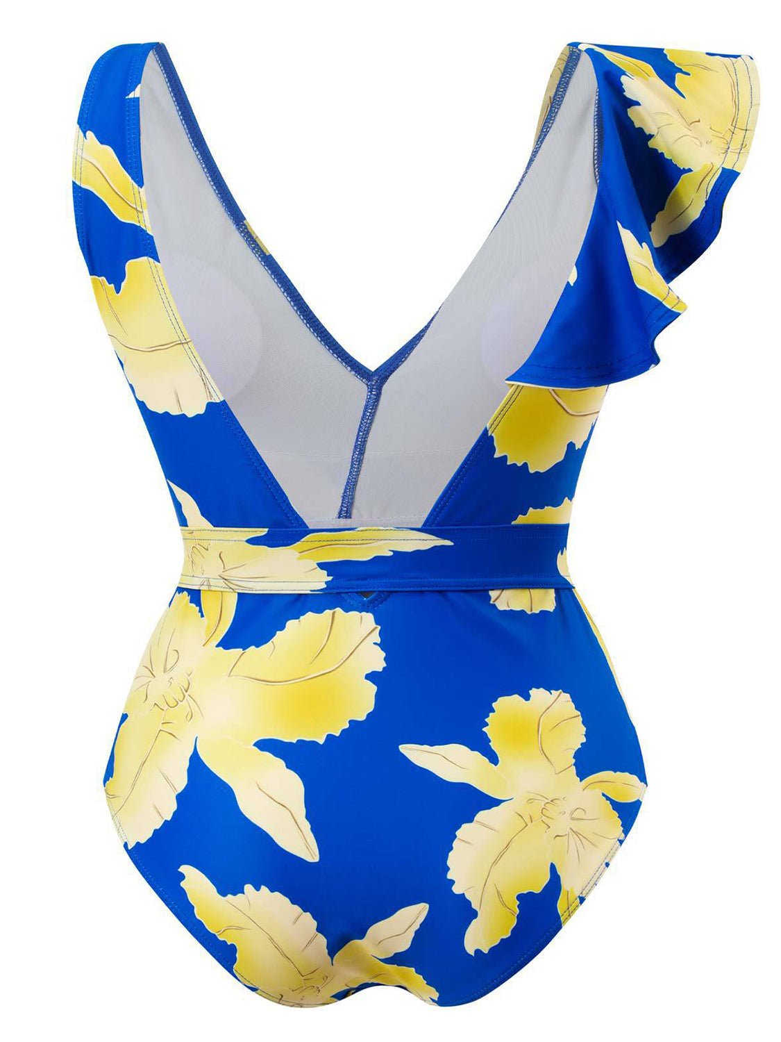 Tied Printed V - Neck Sleeveless One - Piece Swimwear - GlamBee Fashion