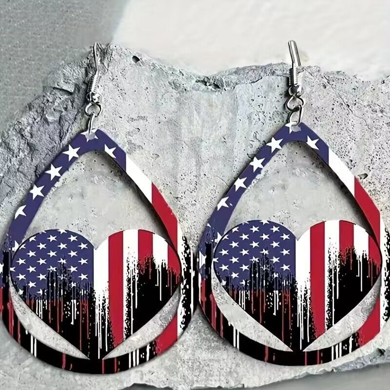 US Flag Pattern Wooden Earrings - GlamBee Fashion