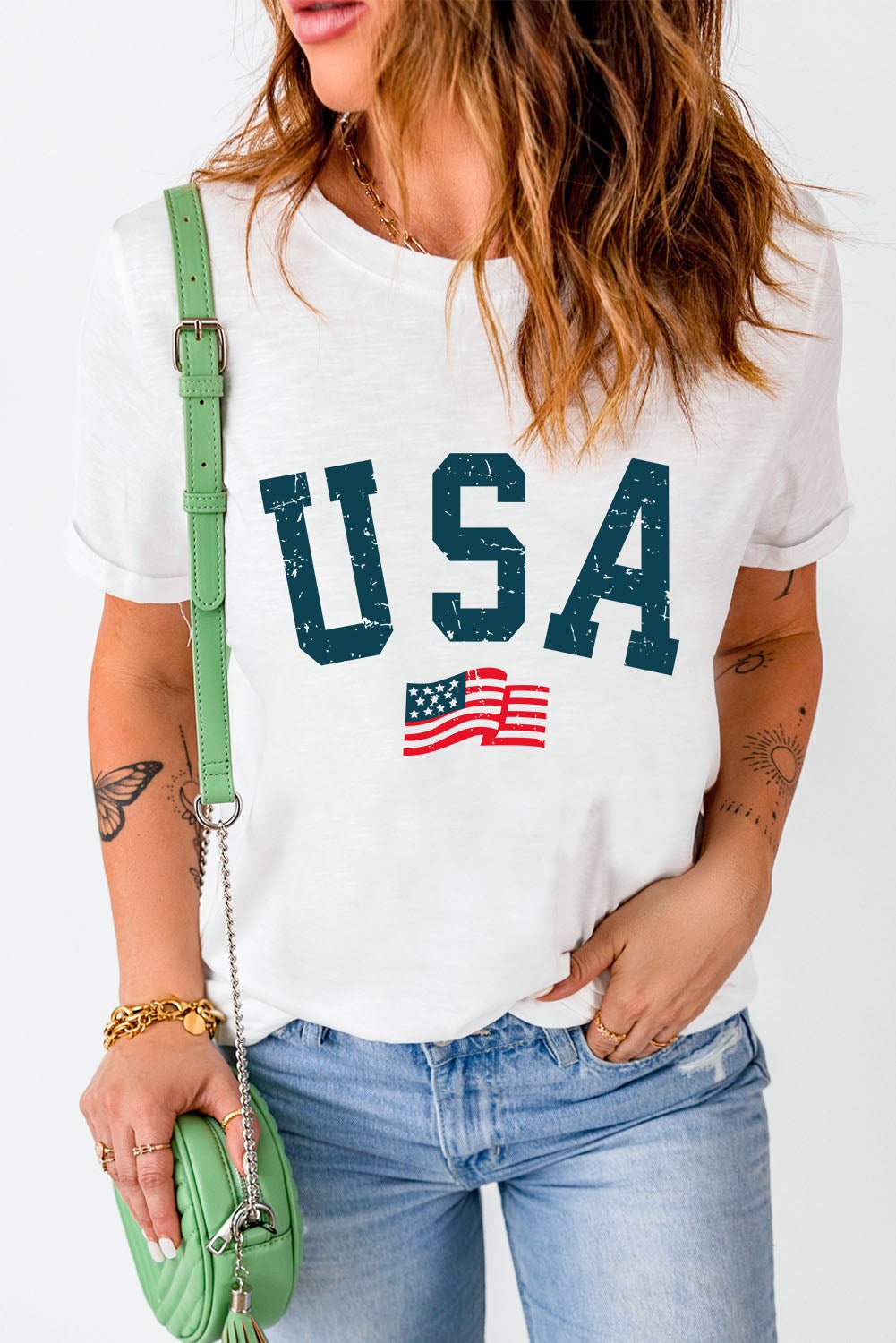 USA Round Neck Short Sleeve T - Shirt - GlamBee Fashion