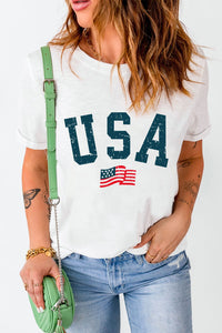 Thumbnail for USA Round Neck Short Sleeve T - Shirt - GlamBee Fashion