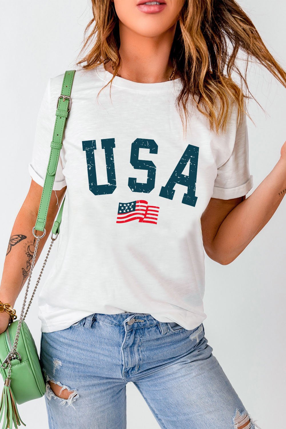 USA Round Neck Short Sleeve T - Shirt - GlamBee Fashion