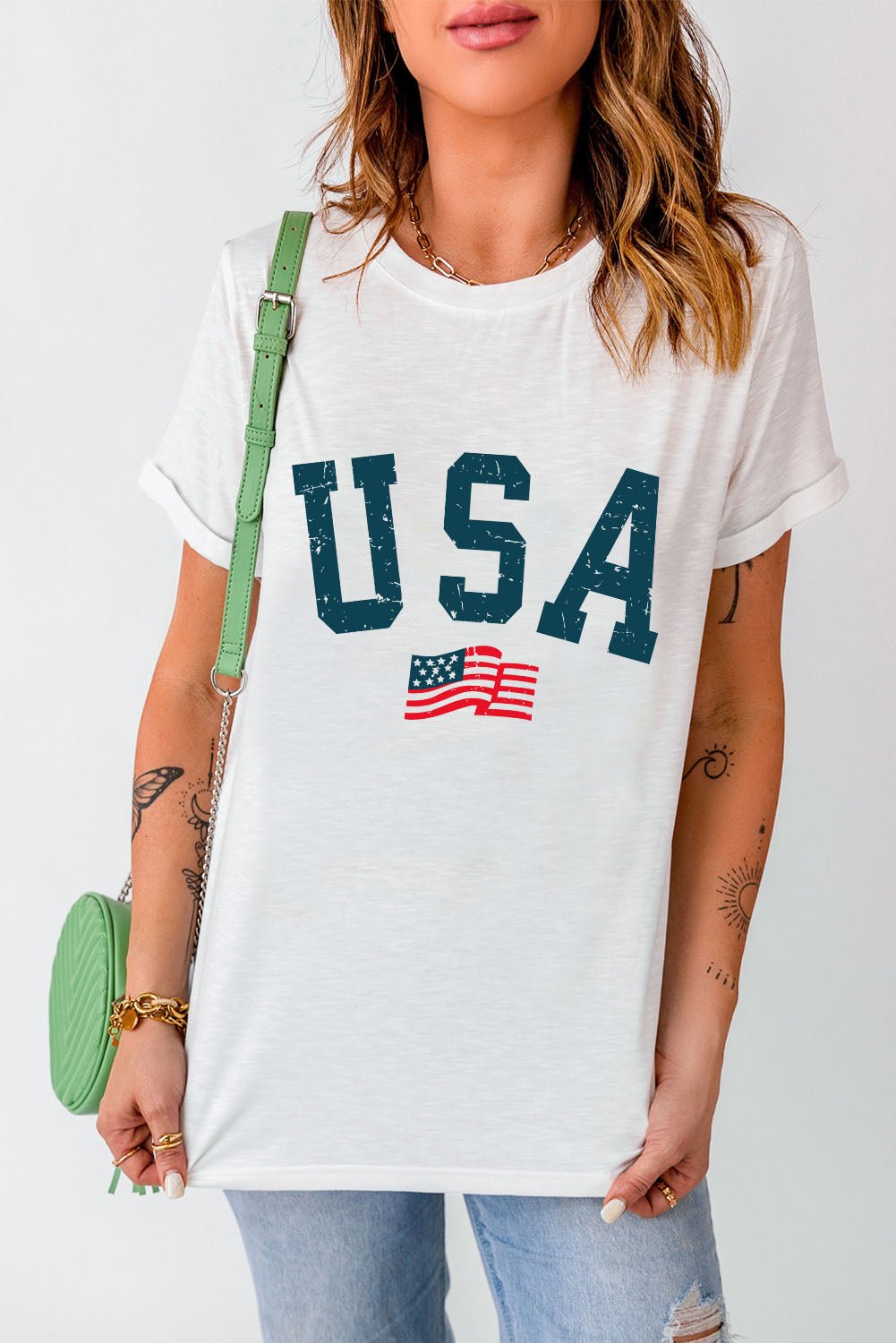 USA Round Neck Short Sleeve T - Shirt - GlamBee Fashion