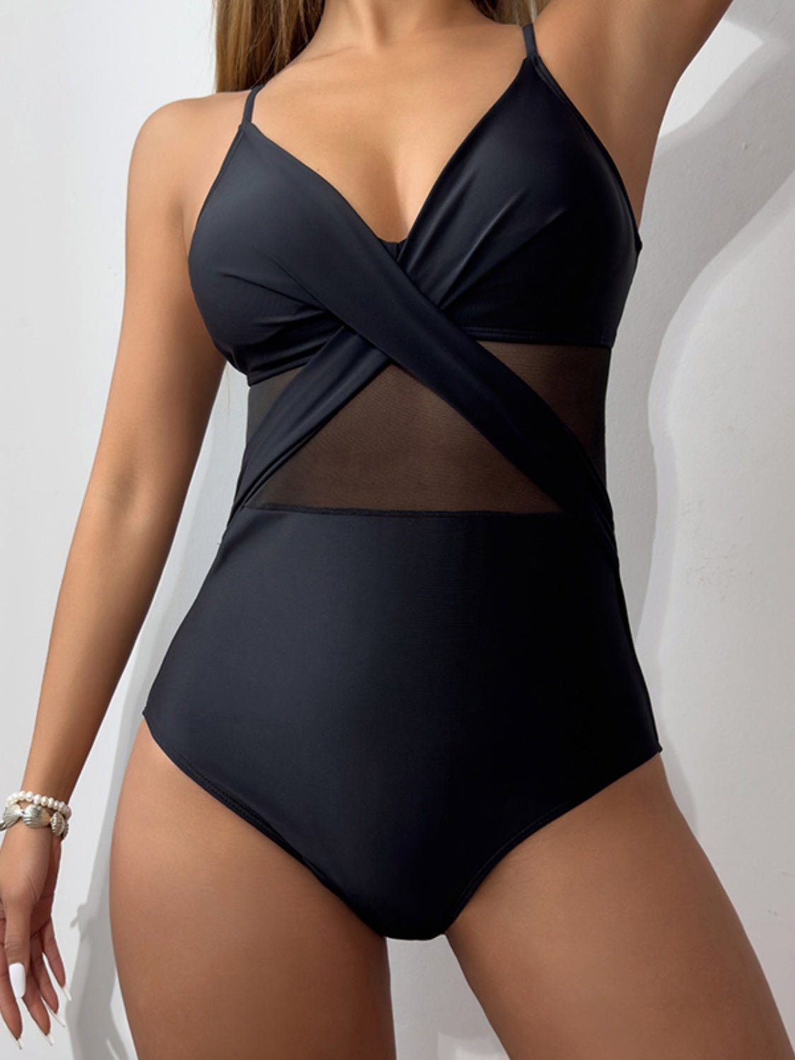 V - Neck Spaghetti Strap One - Piece Swimwear - GlamBee Fashion