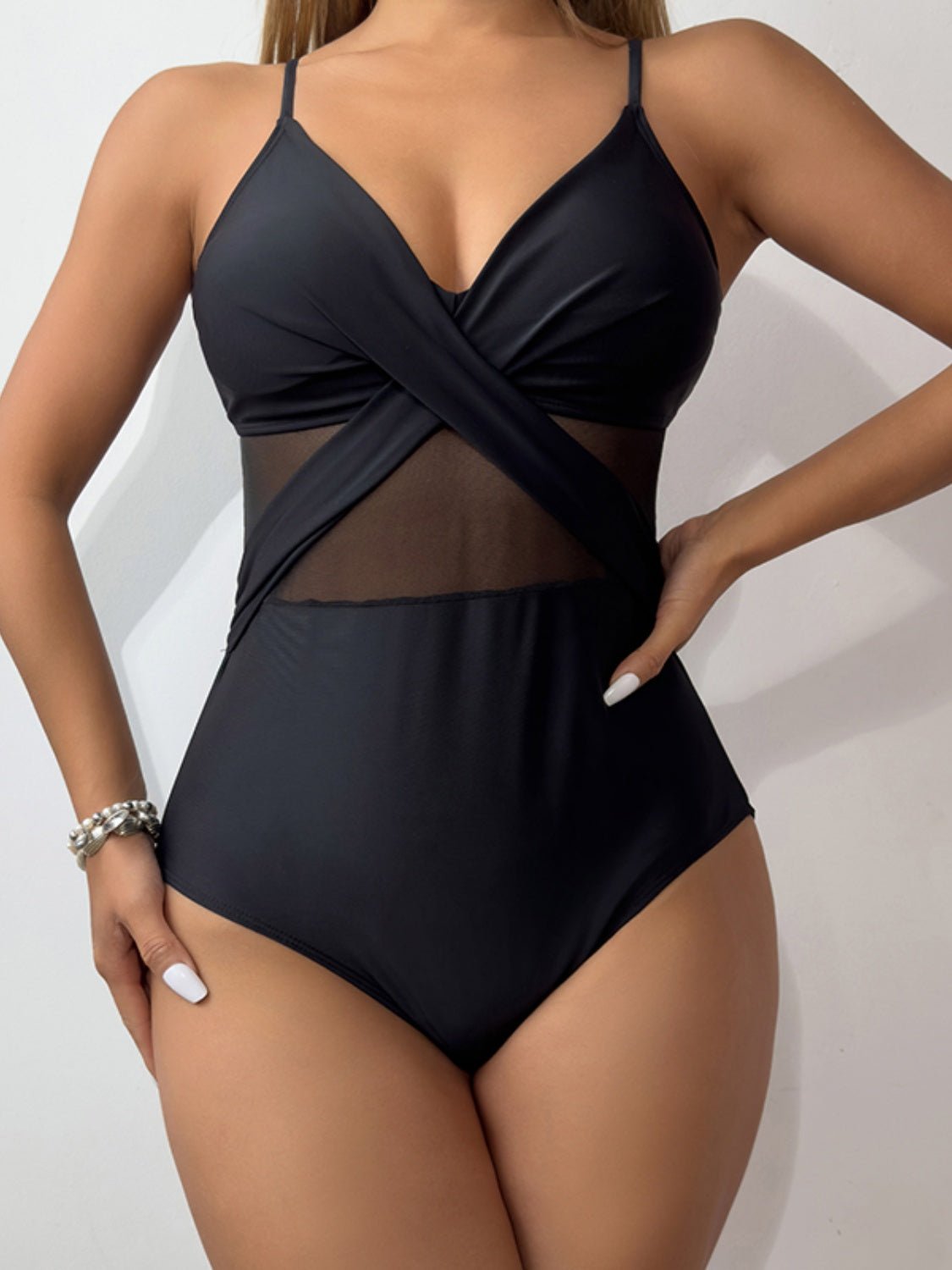 V - Neck Spaghetti Strap One - Piece Swimwear - GlamBee Fashion