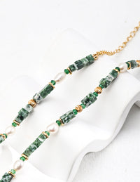 Thumbnail for Whispering Jade Green Jade and Pearl Beaded Necklace - GlamBee Fashion