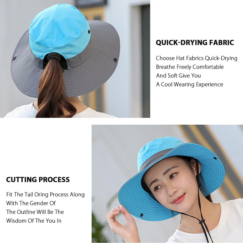 Womens UV Protection Wide Brim Sun Hats Cooling Mesh Ponytail Hole Cap - GlamBee Fashion