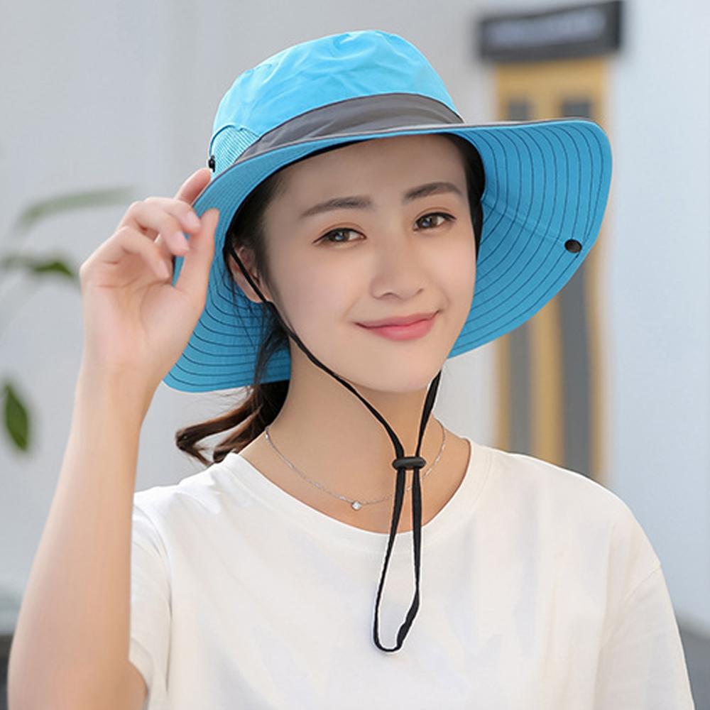 Womens UV Protection Wide Brim Sun Hats Cooling Mesh Ponytail Hole Cap - GlamBee Fashion