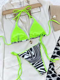 Thumbnail for Zebra Print Halter Neck Bikini Set - GlamBee Fashion